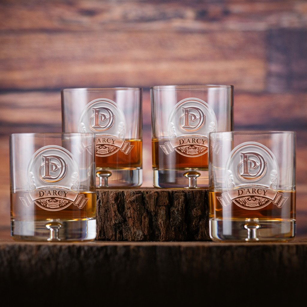 Personalized Crystal Whiskey Glass Set – Set of 4 – Elegant Monogrammed Barware