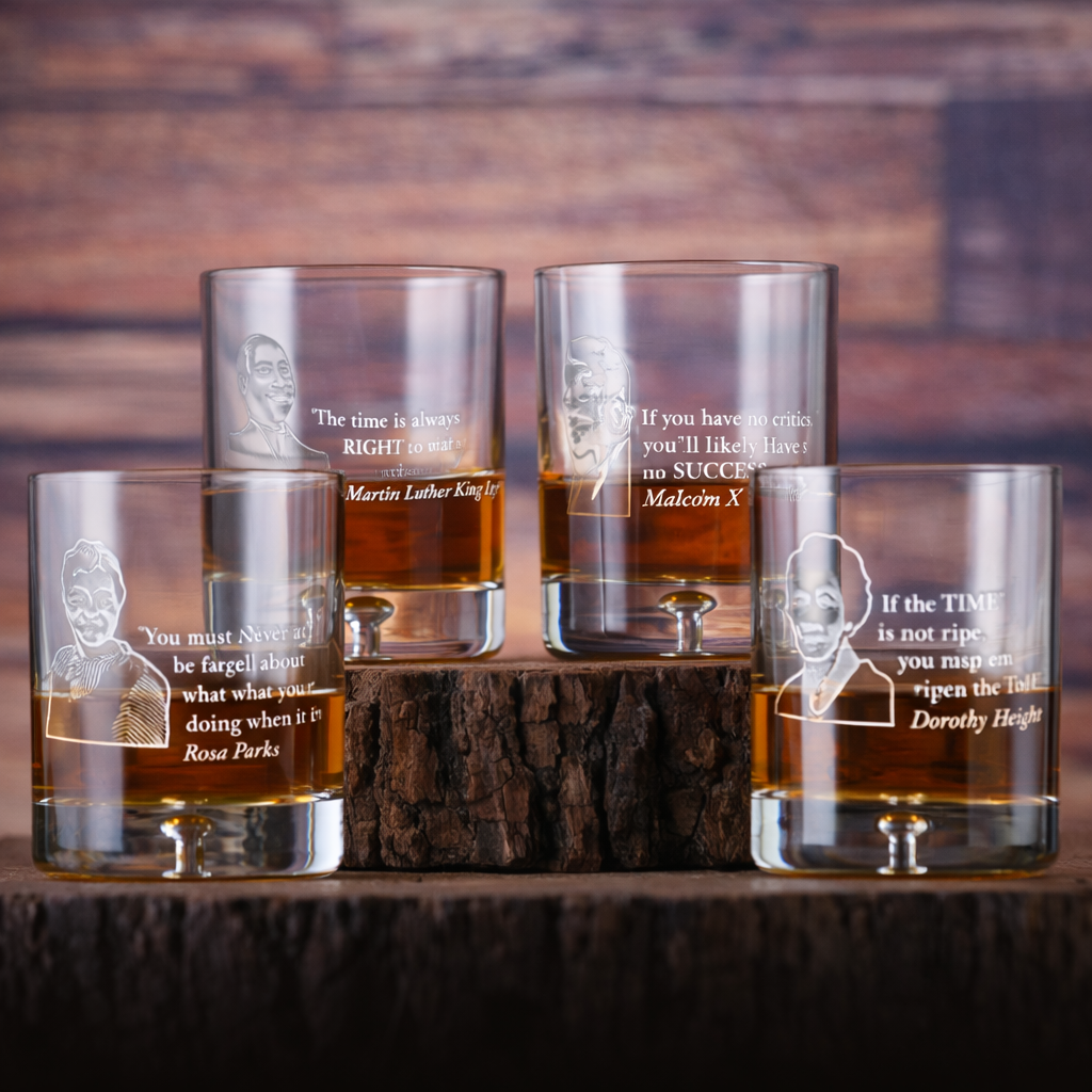 Love Knows No Color: Black Leaders Quotes Crystal Whiskey Glass Set – Set of 4