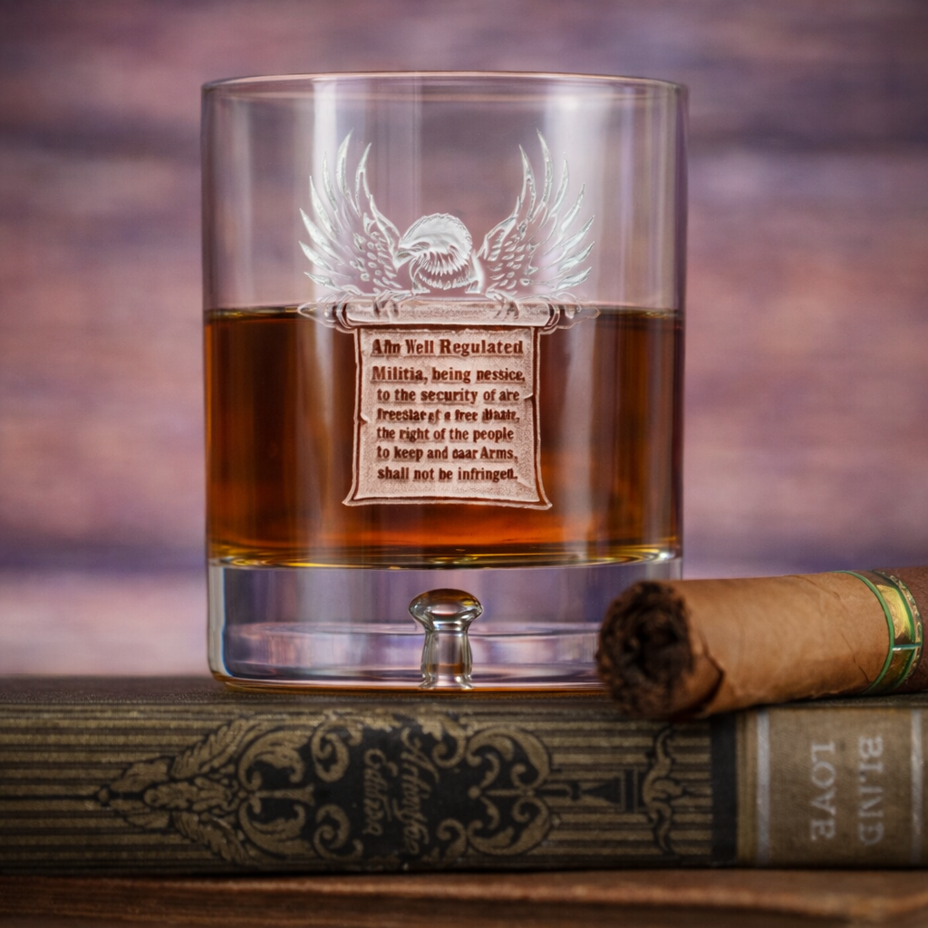 2nd Amendment Rights Crystal Whiskey Glass – Patriotic Bald Eagle Design