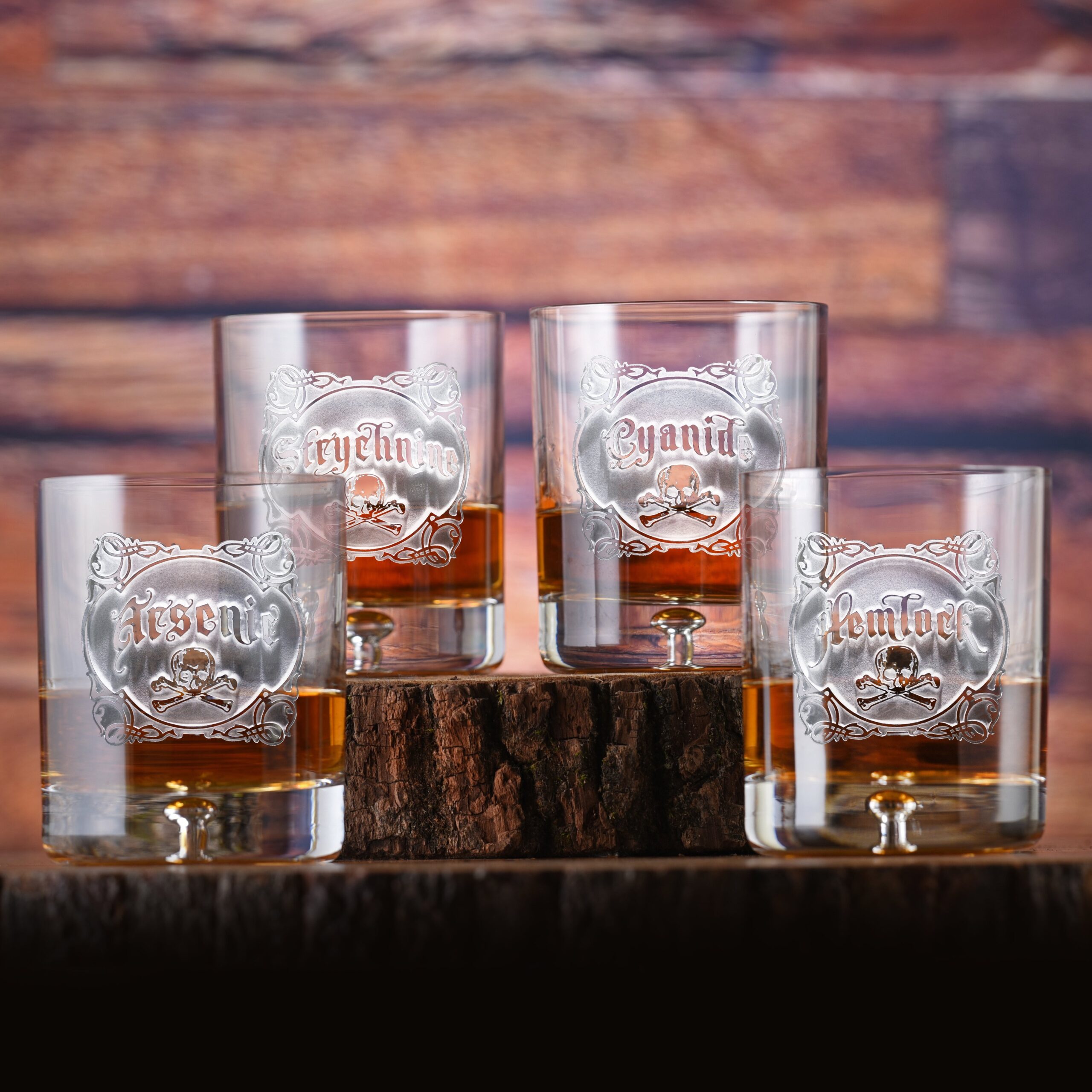Angelundhaustiermarkt Engraved "Your Poison" Crystal Whiskey Glass Set – Arsenic & Cyanide Theme